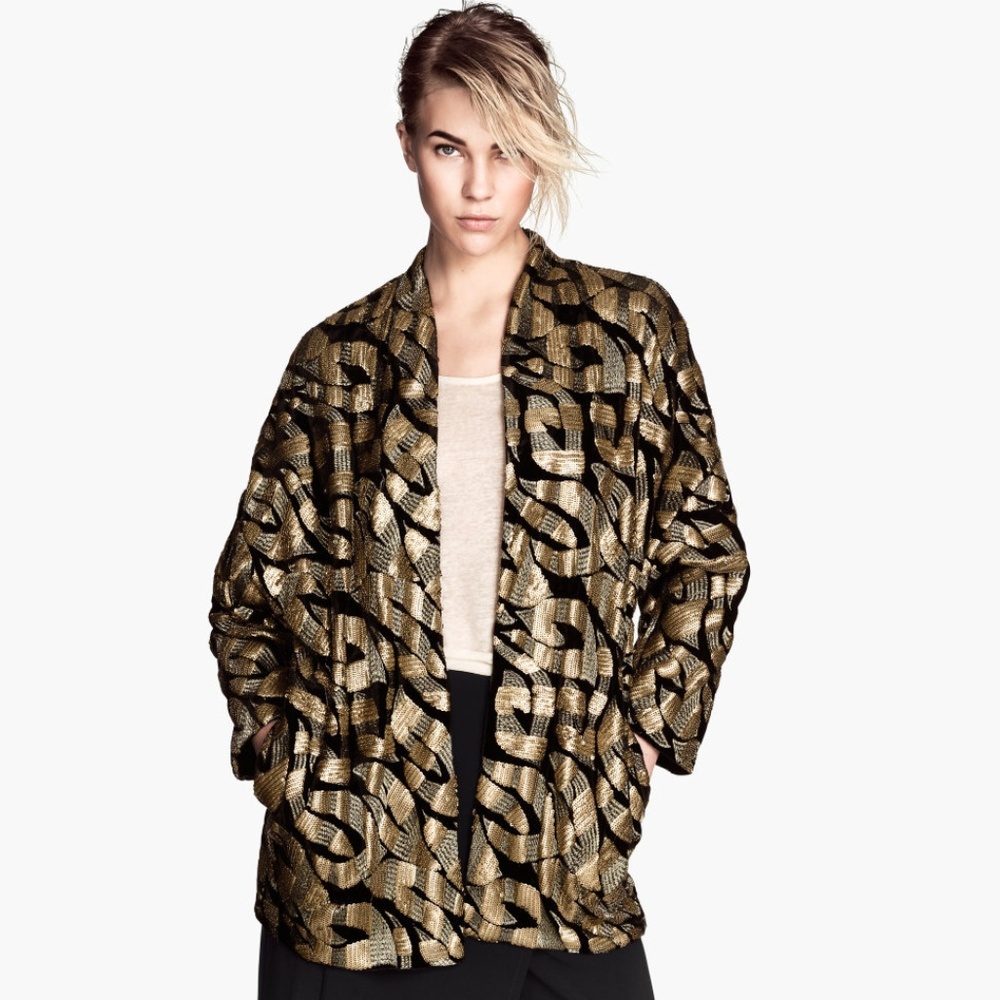 H&M Sequined Embroidered Metallic Cardigan Jacket